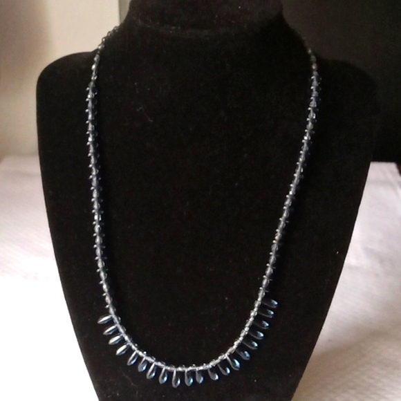 Handmade Blue Beaded Bib Necklace w Sterling Closures. - Picture 1 of 4